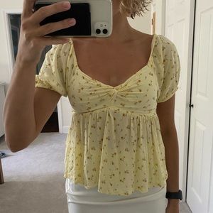 American Eagle yellow floral babydoll top